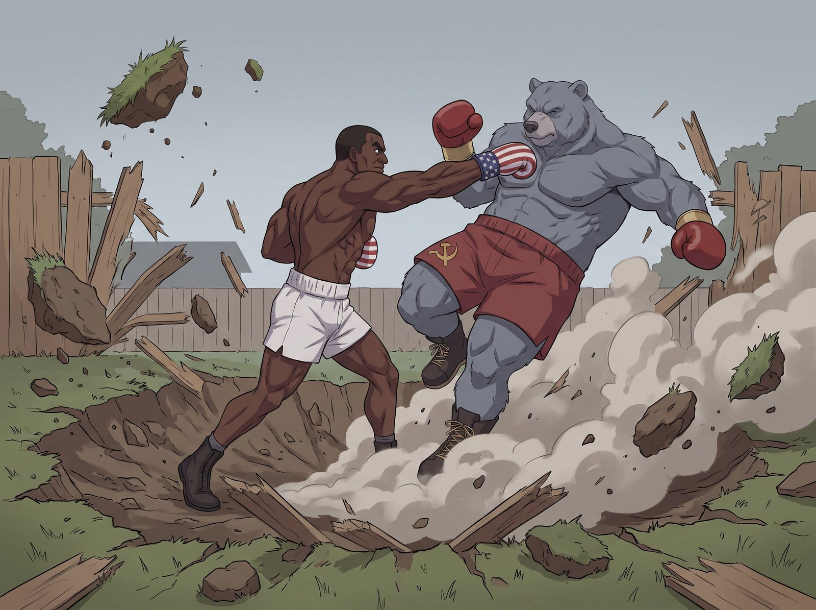 Frame: The impact. The debris, the fence and the angle of the punch all came from the blockout.