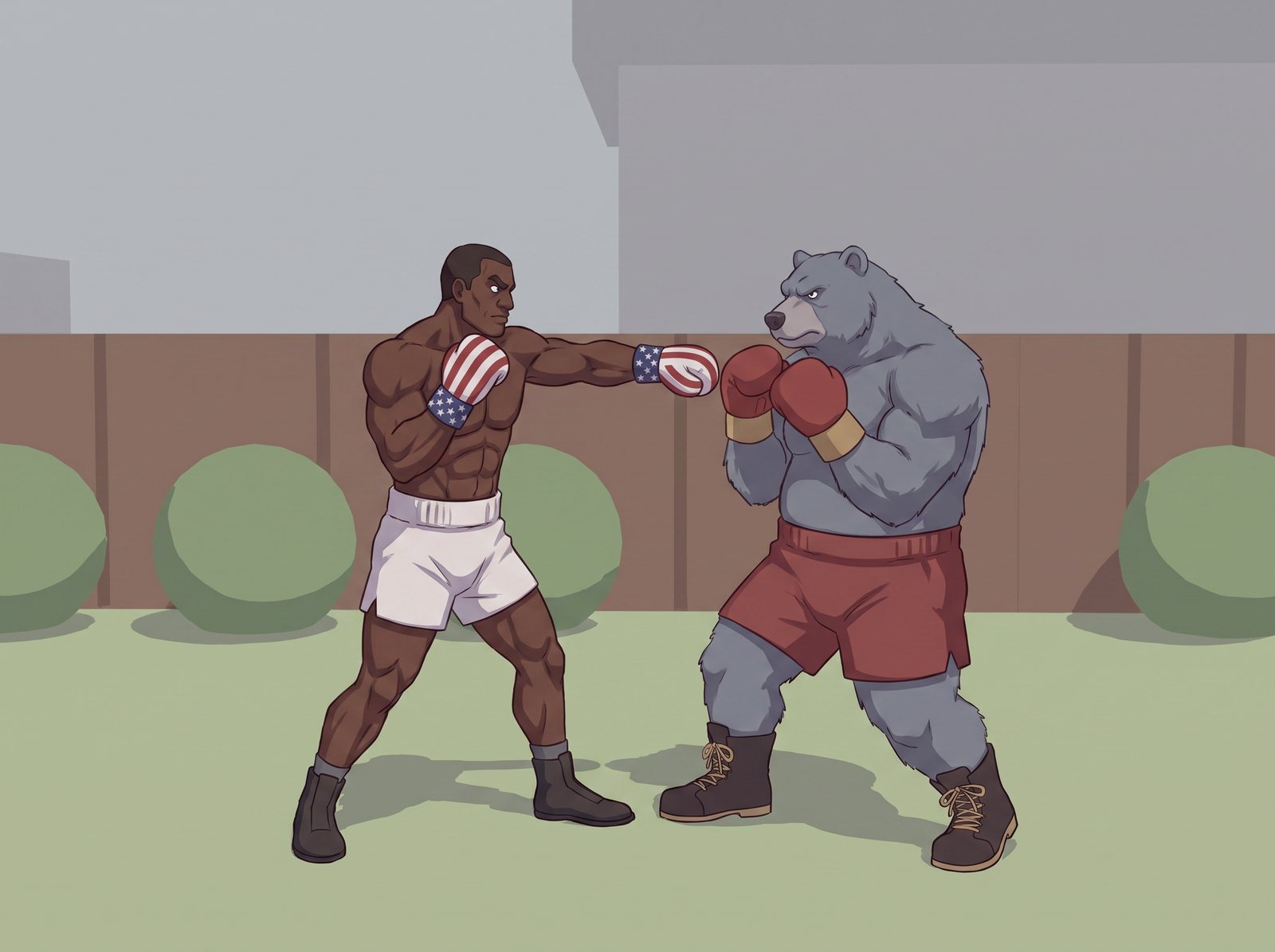 Painted frame: Opening stance. Camera height, spacing and screen direction are set in 3D before a single frame is painted.